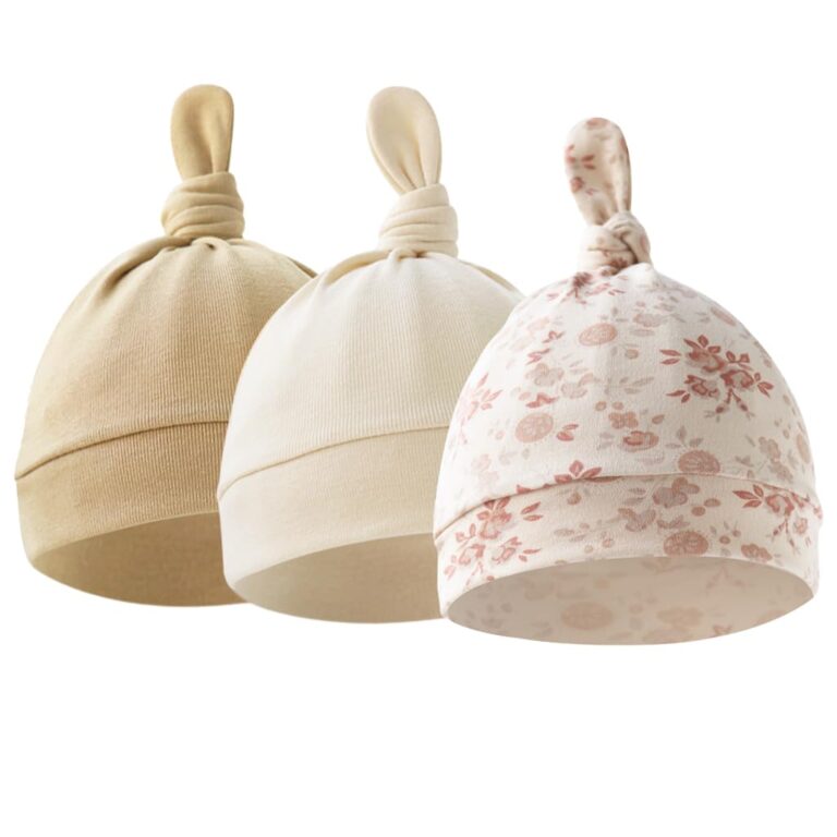SNOWIE SOFT 3Pcs Cotton, Multicolor Baby Hats for Girls Cap for Baby Girls, Baby Cap Warm Beanie Toddler Stretchy Hat for 0 to 12 Months Newborn Shower