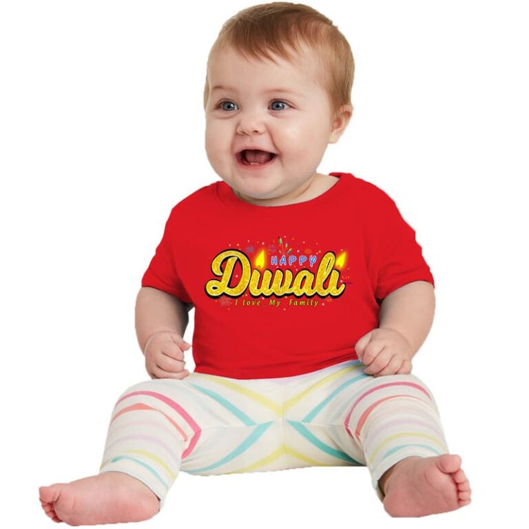 ZOOTEE Fashion Unisex Boys & Girls Diwali Family Celebration Happy Diwali Printed Tshirts Round Neck Half Sleeve Red Color t-Shirts