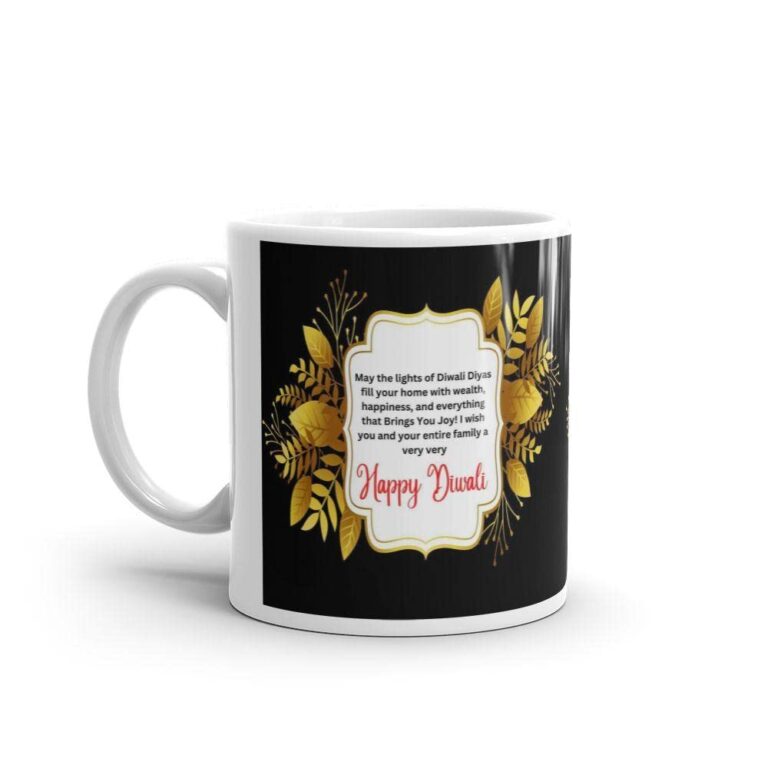 Desi Art and Craft Diwali Gift for Husband Wife Happy Diwali Printed Ceramic Coffee Mug – Pack of 1-330ml White