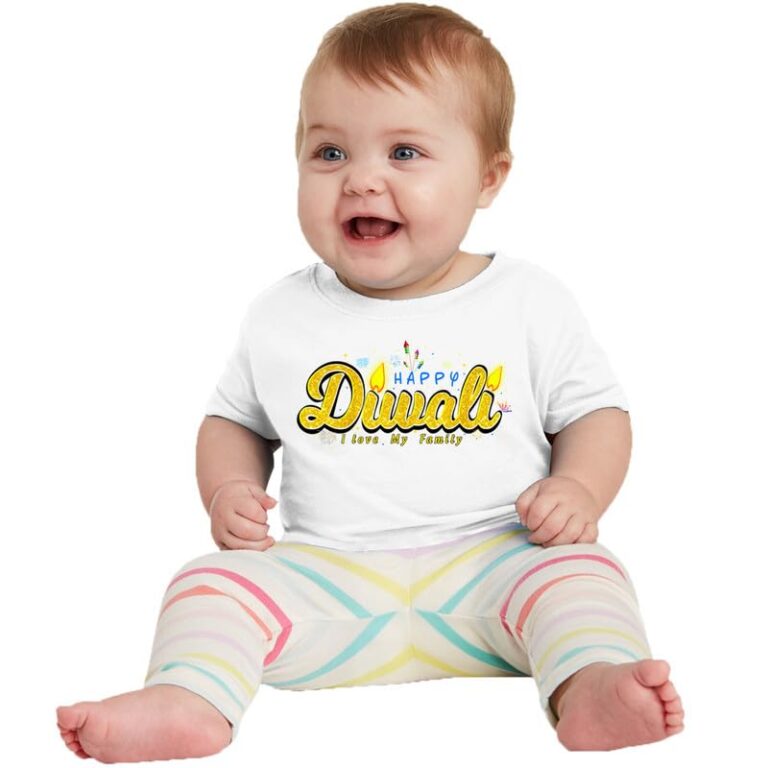 ZOOTEE Fashion Unisex Boys & Girls Diwali Family Celebration Happy Diwali Printed Tshirts Round Neck Half Sleeve White Color t-Shirts