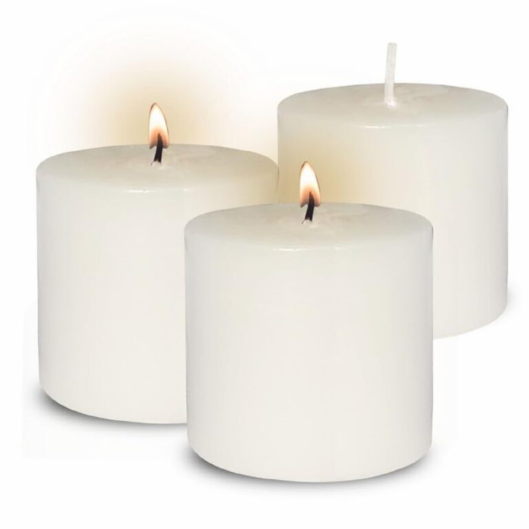 Pure Source India Wax Scented Pillar Candles Smokeless & Dripless (Jasmine – White) Set of 3