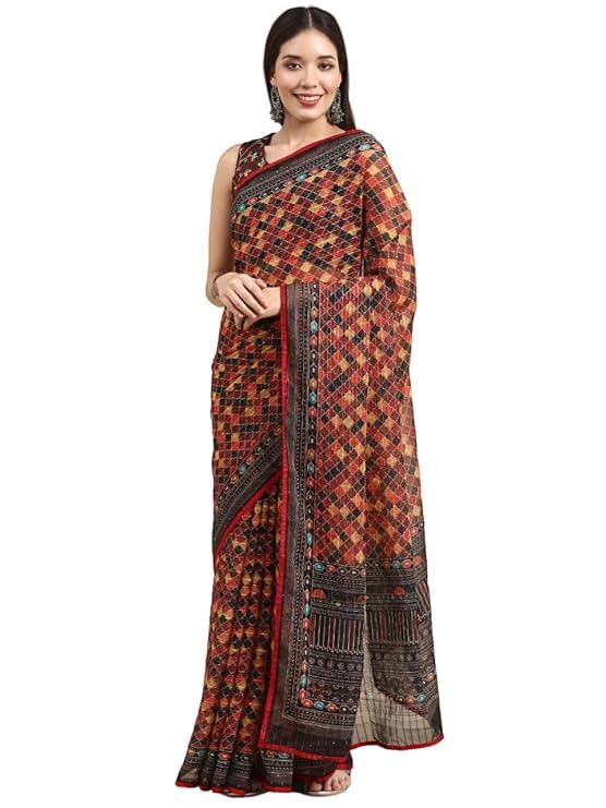 Women’s Plain Digital Print Cotton Silk Blend Saree with Silver Weaving Border Tassels-Elegant Ethnic Wear for Festive and Casual Occasions New 2025