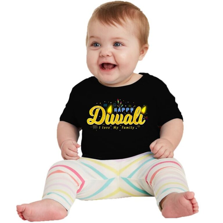ZOOTEE Fashion Unisex Boys & Girls Diwali Family Celebration Happy Diwali Printed Tshirts Round Neck Half Sleeve Balck Color t-Shirts