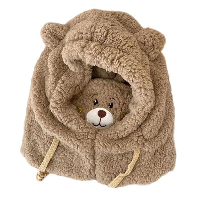 SHIKSELL 3 in 1 Hooded Scarf Warm Winter Hat Scarf Face Mask Cute for Kids Adults Khaki Clothing Shoes & Accessories | Womens Accessories | Scarves & Wraps