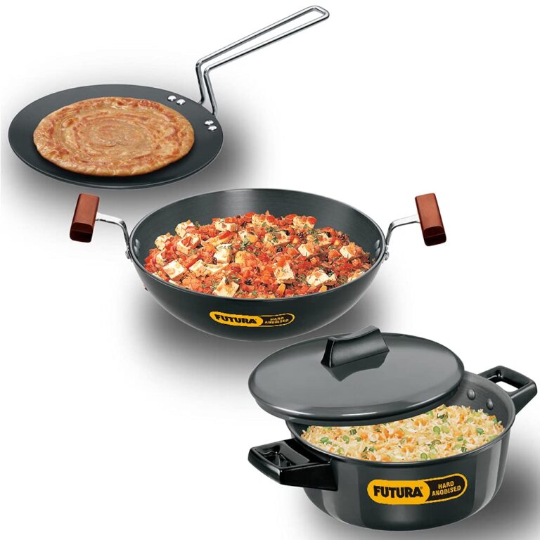 Hawkins Futura 3 Pieces Cookware Set 4 – Hard Anodised Tava, Kadhai, Cook-n-Serve Bowl with One Hard Anodised Lid, Black (ASET4)
