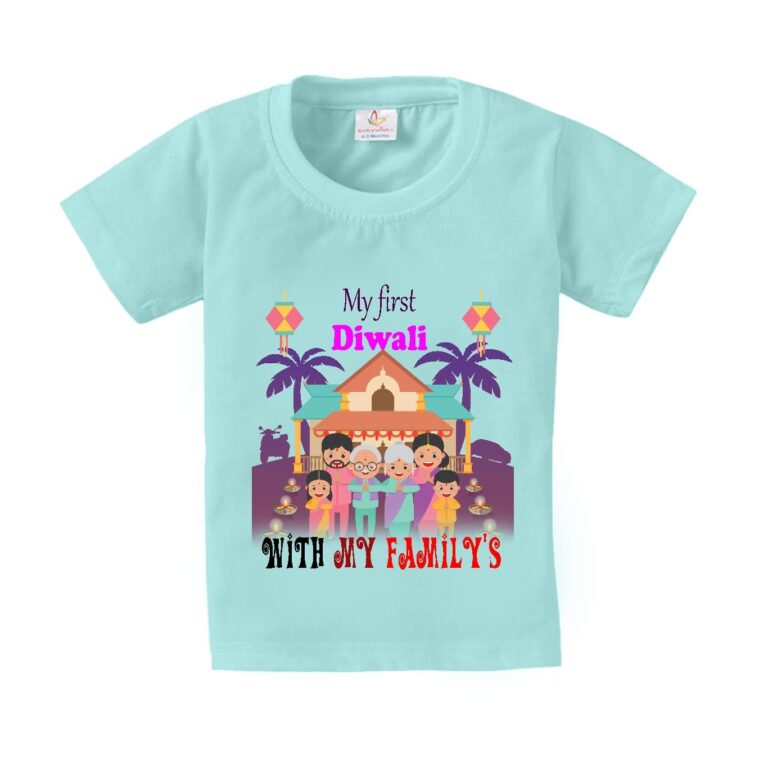 baby wish Diwali Festivals T-Shirt for Boy’s and Girl’s T-Shirt Toddler Boys Deepawali T-Shirts Short Sleeve Top My First Diwali with All Family