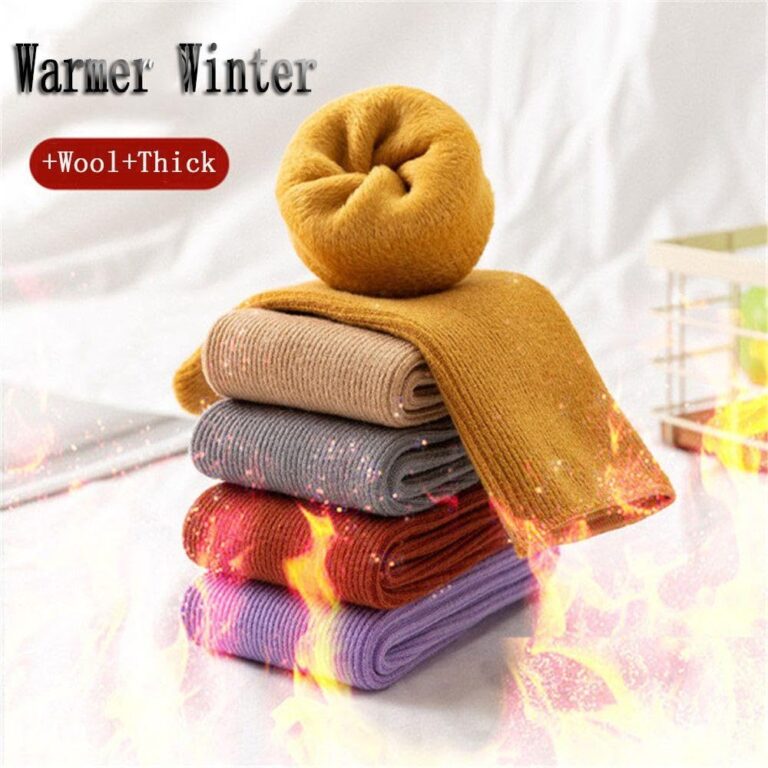Starvis Autumn Winter 4 pcs Adult Warm Line Ribbed Snow Womens Stretch Knit Super Thick Wool Fur Socks Plush Thermal Men Women Fashion Fuzzy Solid Color Velvet Snow Socks