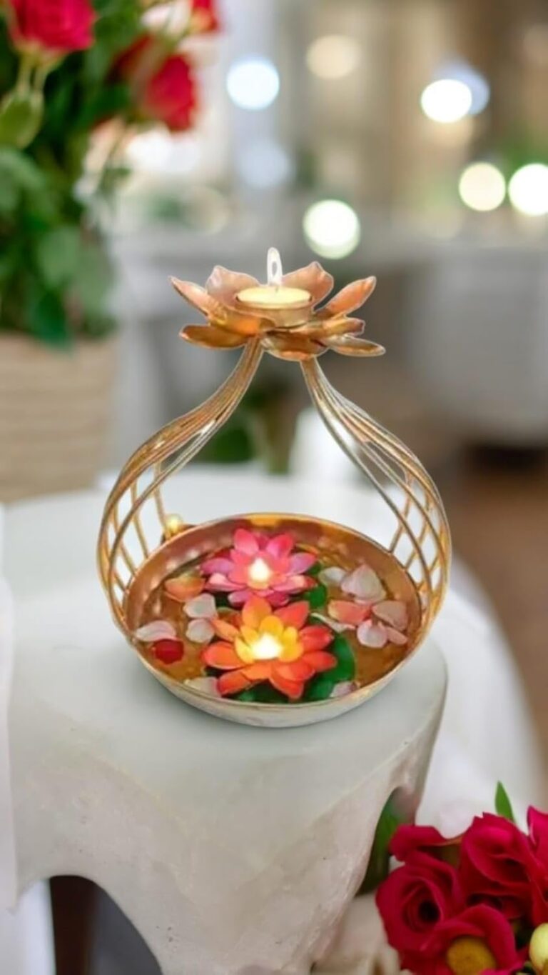 YABIE ARTS Diya Shape Flower Decorative Urli Bowl for Home and Office – Handcrafted Bowl for Floating Flowers and Tea Light Candles – Table Decor and Diwali Decoration Items