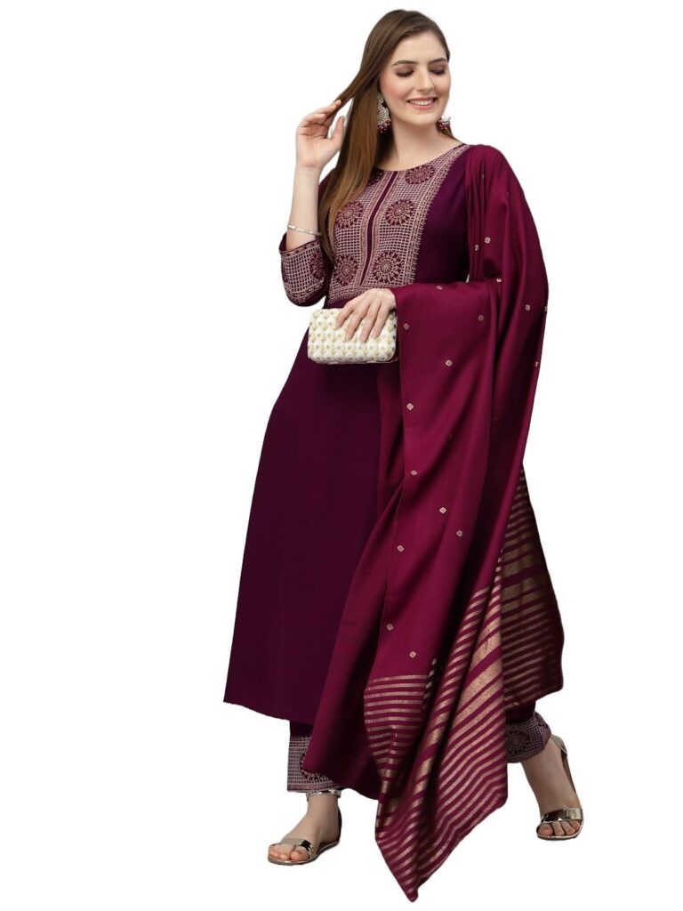 KLOSIA Women Viscose Embroidered Kurta And Pant Set With Dupatta, Kurta Set