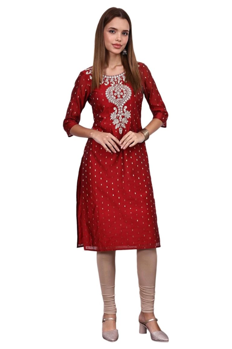 Aurelia Women’s White Self Design Printed Zari Straight Kurta