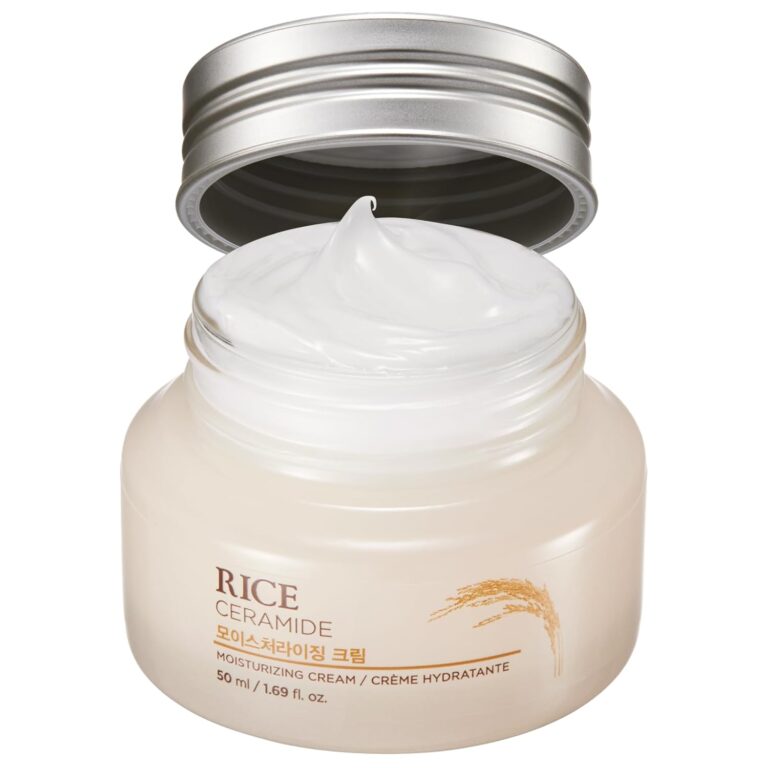 The Face Shop Rice & Ceramide Moisturizing Cream with Rice Extracts for Skin Brightening | Ceramide Moisturizer For Skin Barrier Repair | Paraben & Paraffins Free, Korean skin care products, 50ml