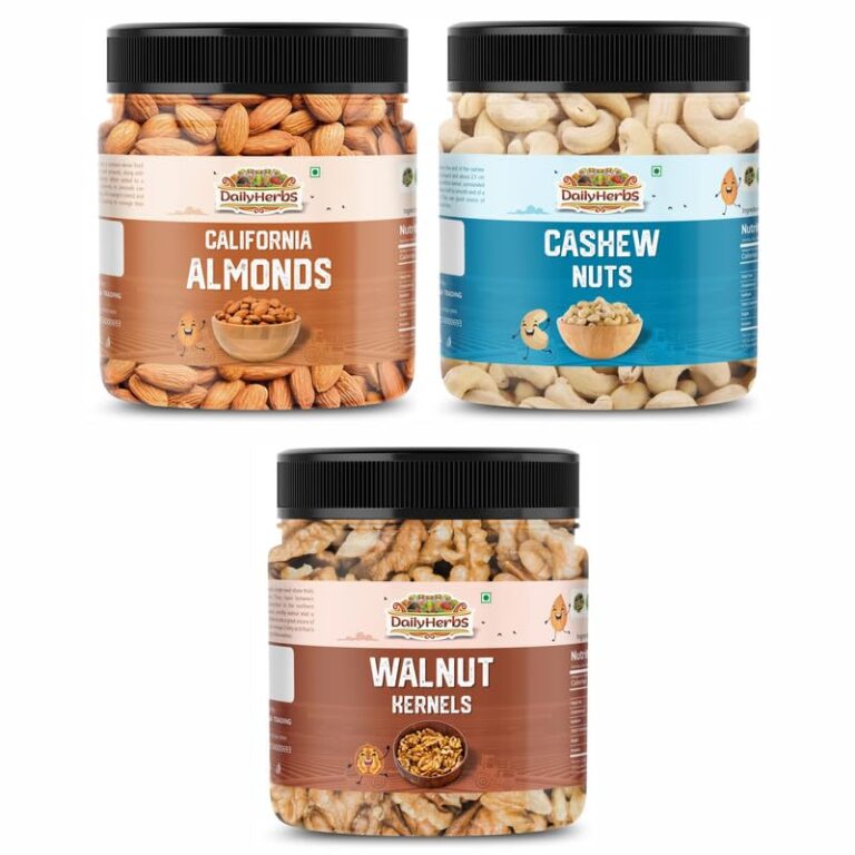 DailyHerbs California Almonds, Cashew Nuts, and Walnut Kernels 250 GM Each Pack | High in Fiber & Boost Immunity | Real Nuts | Whole Natural Dry Fruits Festive Gift | Jar Pack