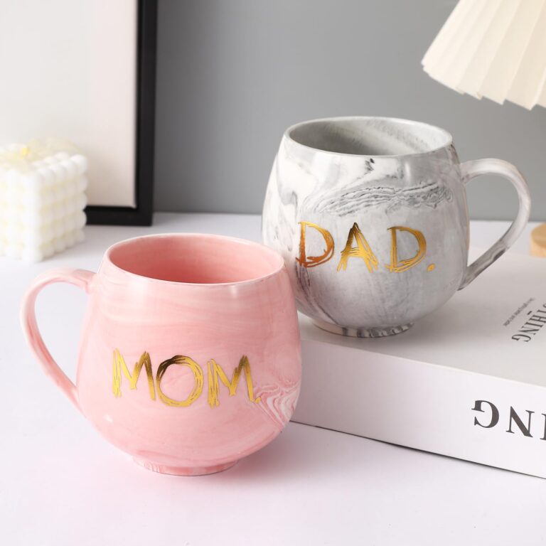 TIED RIBBONS Ceramic Dad and Mom Coffee Mug Set of 2 (Pink & Grey, 280 ML) – Birthday Anniversary Wedding Couple Gifts for Mom Dad Parents