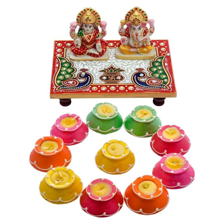 STLYZ Special Diwali Gift Combo of Marble Laxmi Ganesha Idol Showpiece with 10 pcs. Matki Diya/Handi Wax Clay Diya for Diwali Gift Hamper | Deepawali Corporate Gift Set | Gift Diwali Hampers Pack