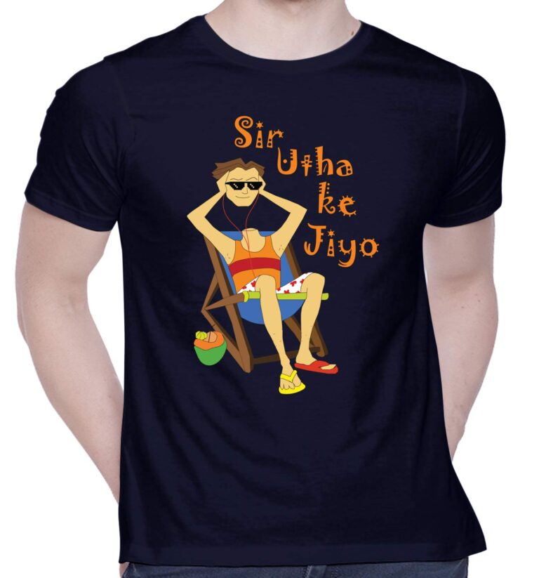 CreativiT Graphic Printed T-Shirt for Unisex Chilled Out in Goa – Sir Utha Ke Jiyo Tshirt Tshirt | Casual Half Sleeve Round Neck T-Shirt | 100% Cotton | D00891-1