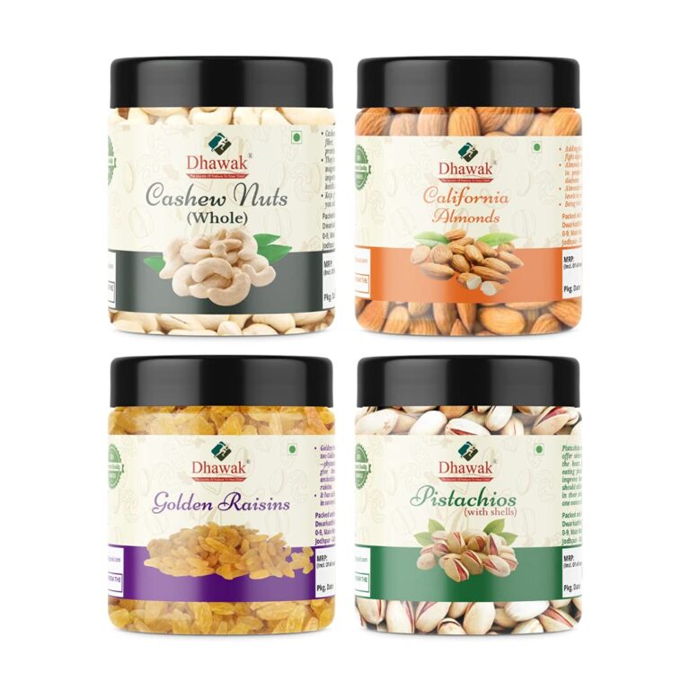 Dhawak Fresh and Healthy Dry Fruits (Almond, Cashew, Raisin, Pistachio (200g*4) 800g (Pack of 4) For Diwali Festival Celebration | Deepawali Gift Pack For Family, Friends, Corporate Office Gifts Combo