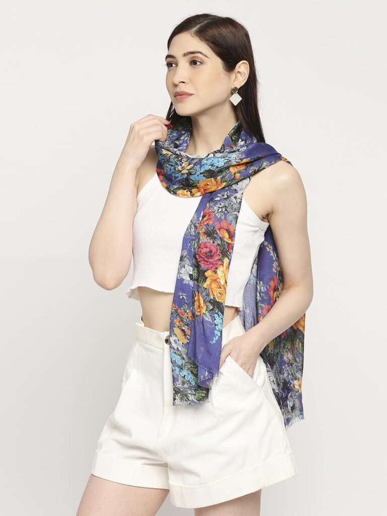 CLOTH HAUS INDIA Multicolor Floral Printed Viscose Scarf For Women, Lightweight Soft Scarves Stoles for Summer & Winter (Size: 183 X 51 cm) || Pack of 2 ||
