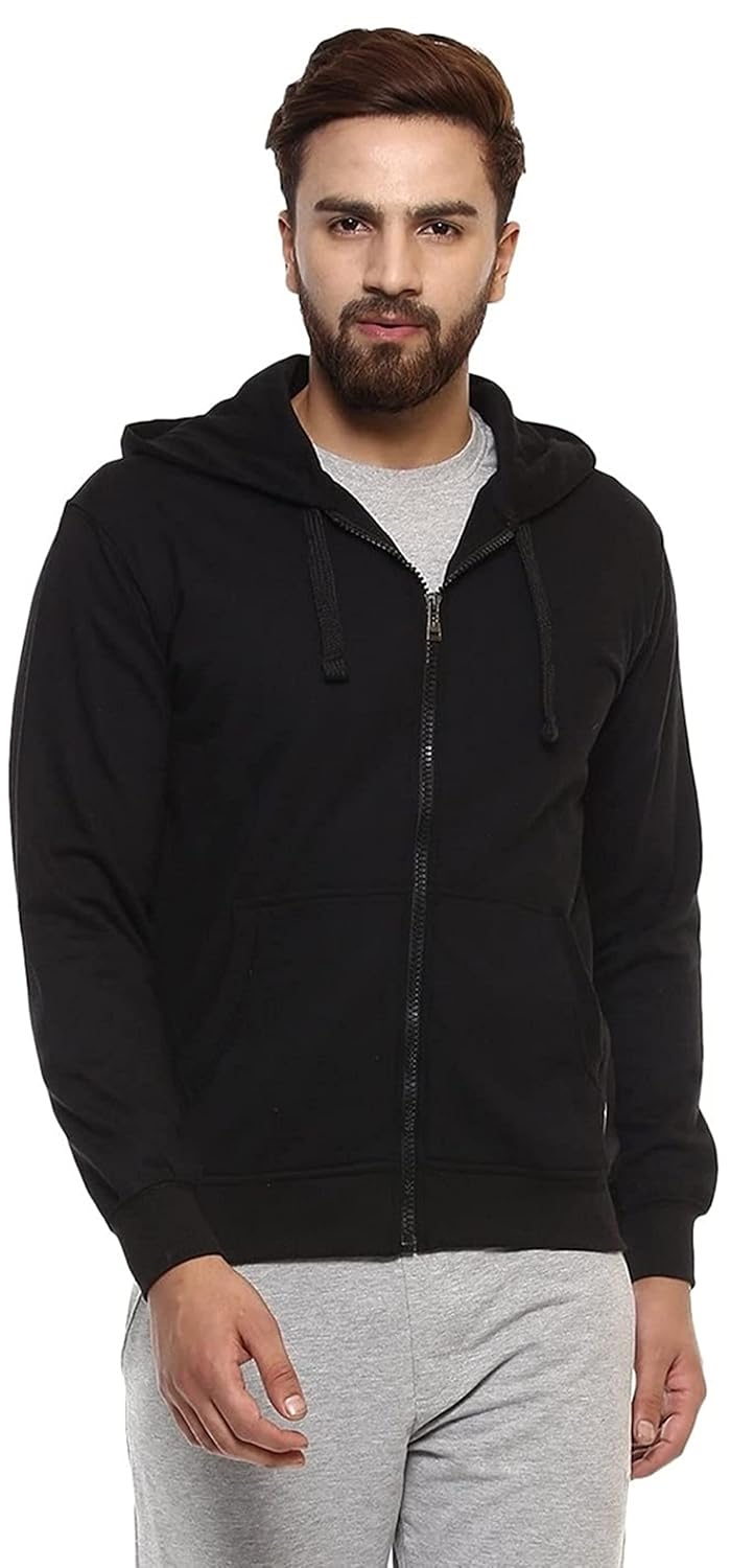 OM DESIGNER Men’s Regular Fit Cotton Hooded Sweatshirt with Zip Jacket Size M=38,L=40,XL=42