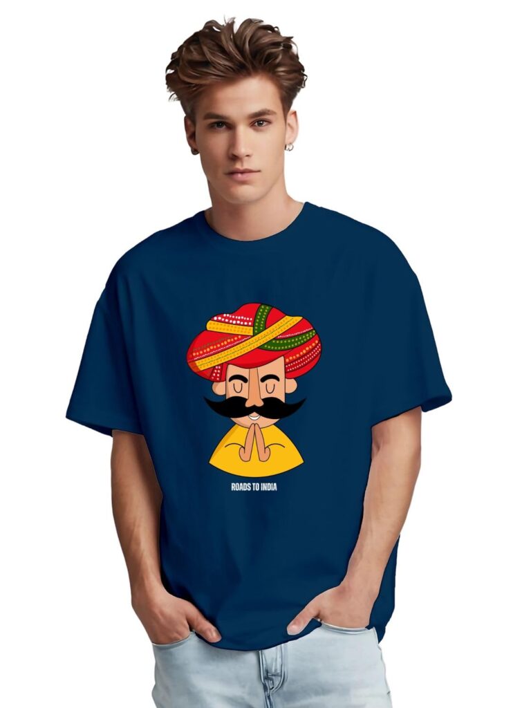 Roads to India® T-Shirt for Men – 100% Cotton Welcome to Rajasthan Unisex Half Sleeve Round Neck Graphic Print Tee | Regular & Oversized Fit | 180/220 GSM | S–5XL | White, Golden Yellow