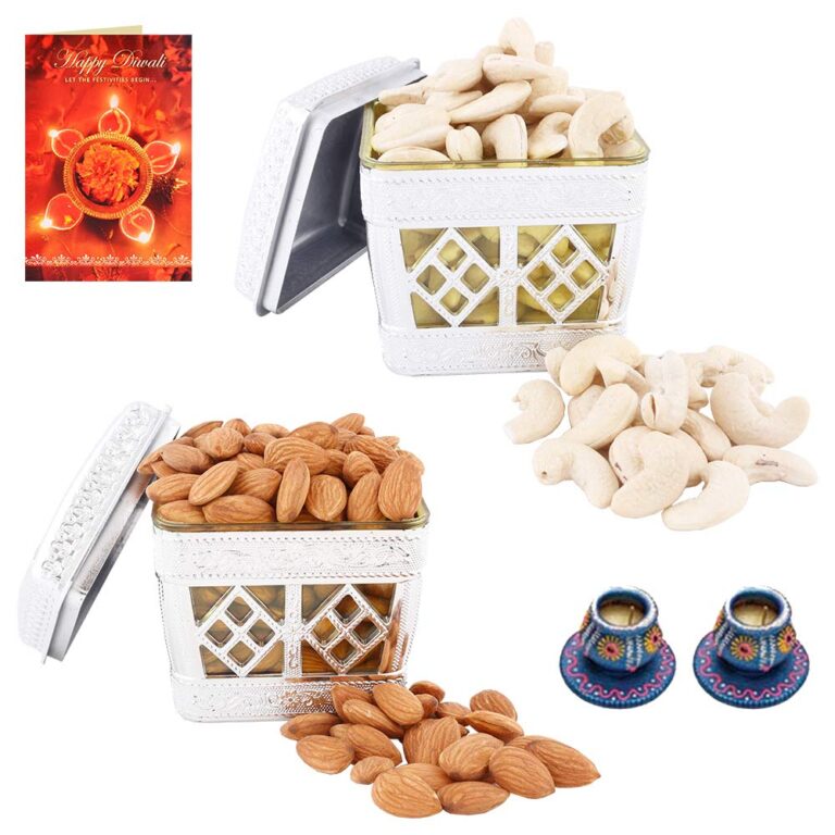 SFU E Com Diwali Special Premium Dry Fruit Gift Boxes Combo of Cashew Nuts and Almonds| Diwali Greeting Card & Diwali Diya | Diwali Dry Fruit Gift Hamper | 2001