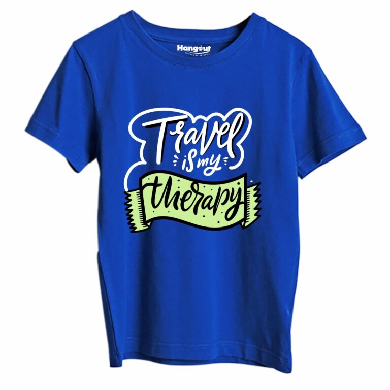 Hangout Hub Round Neck Cotton Men Women Boys Girls Family Tshirts Travel is My Therapy Printed Blue Color Matching Twinning Combo Tees for Dad Mom Son Daughter Kids Family T shirts (Set of 1)