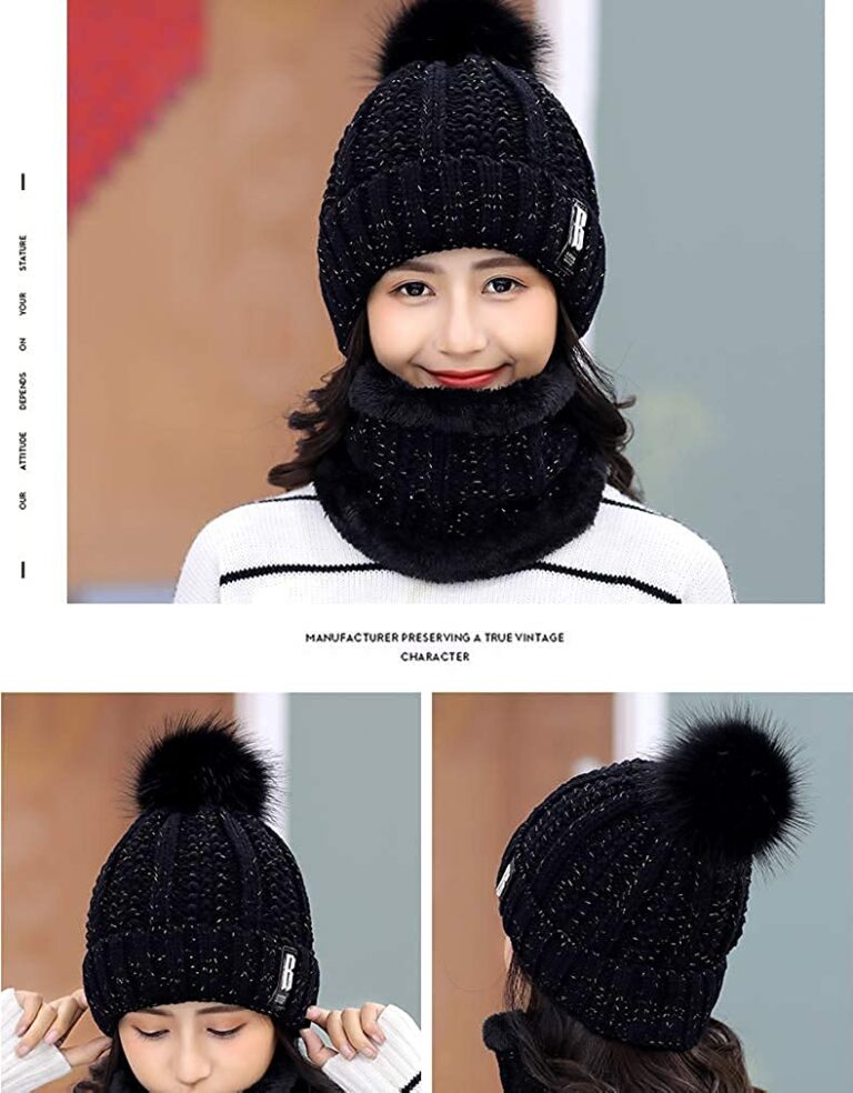 Handcuffs Womens Beanie Scarf Set Pompom Winter Beanies Neck Muffler Neckwarmer