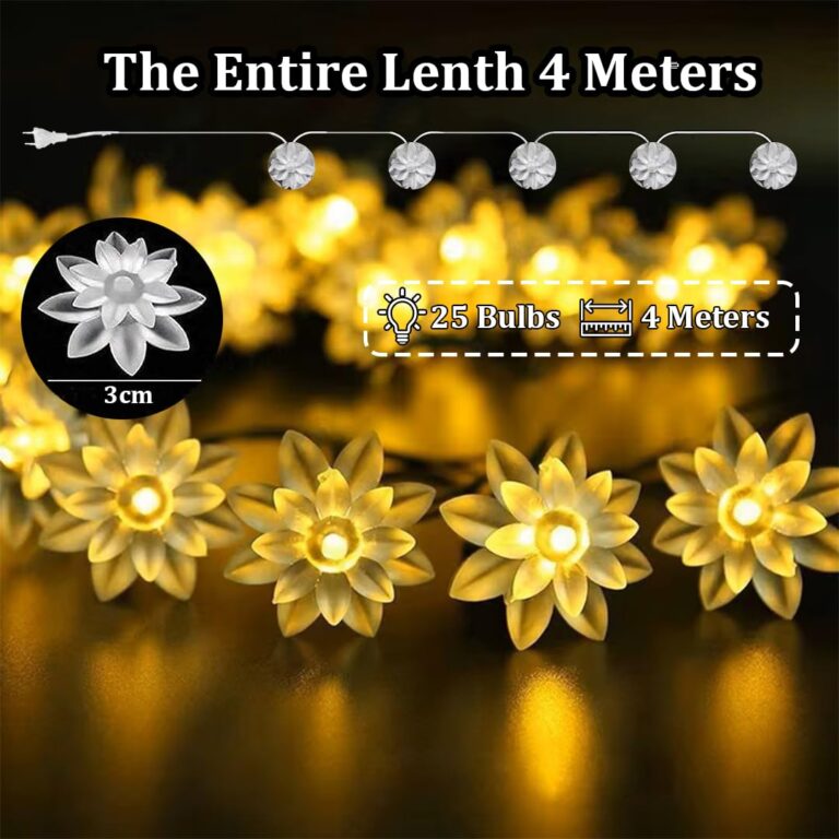 fizzytech Plastic String Lights of Home Decoration Diwali Light for Party Birthday Diwali Christmas Navratri Valentine Gift Home Decoration Light (25 LED Lotus WW)