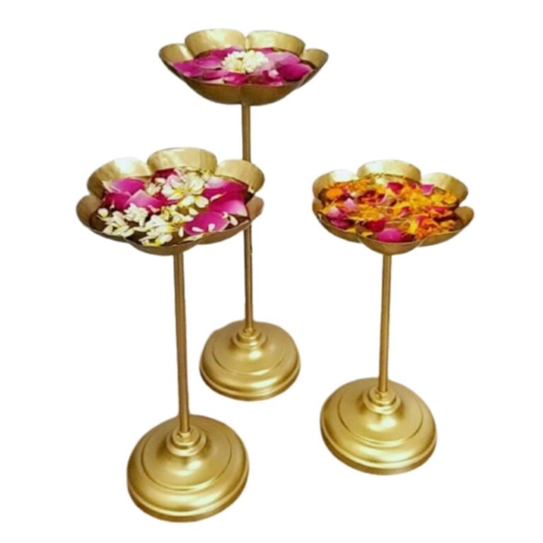 LUXURY LODGE Decorative Urli Bowl Tealight Holder Stand Set of 3 | Floating Diya Stand Home Decor Showpiece for Decoration | Diwali and Pooja