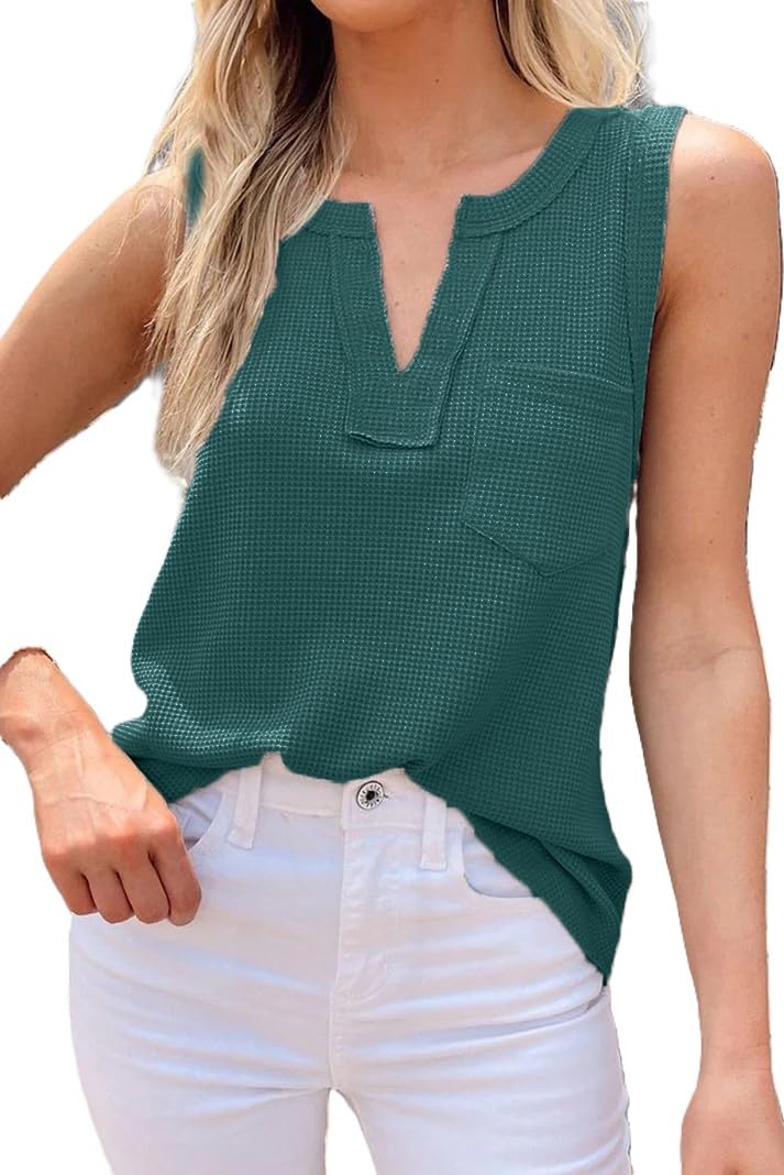 Woman Fashion Waffle Summer Winter Tops for Woman Deep V Neck Sleeveless Tops Womens Casual Tops
