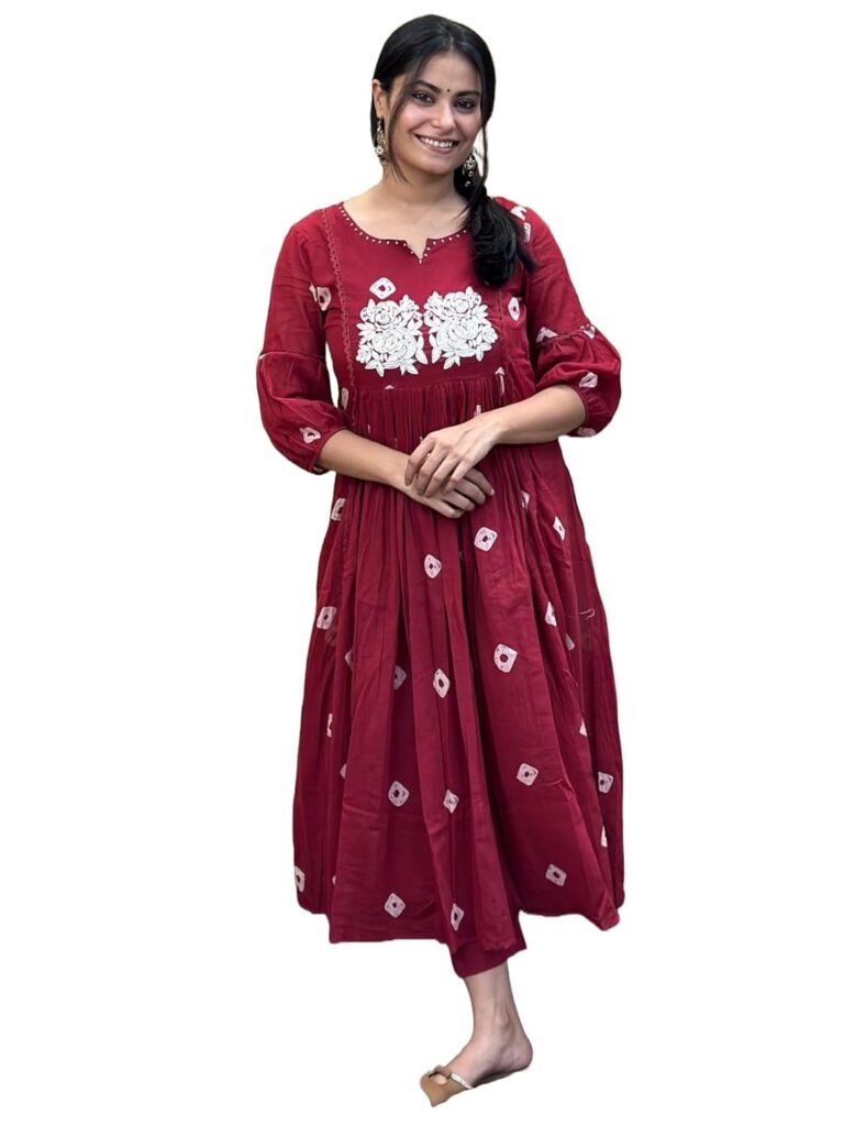 GoSriKi Women’s Rayon Blend Anarkali Printed Kurta with Pant