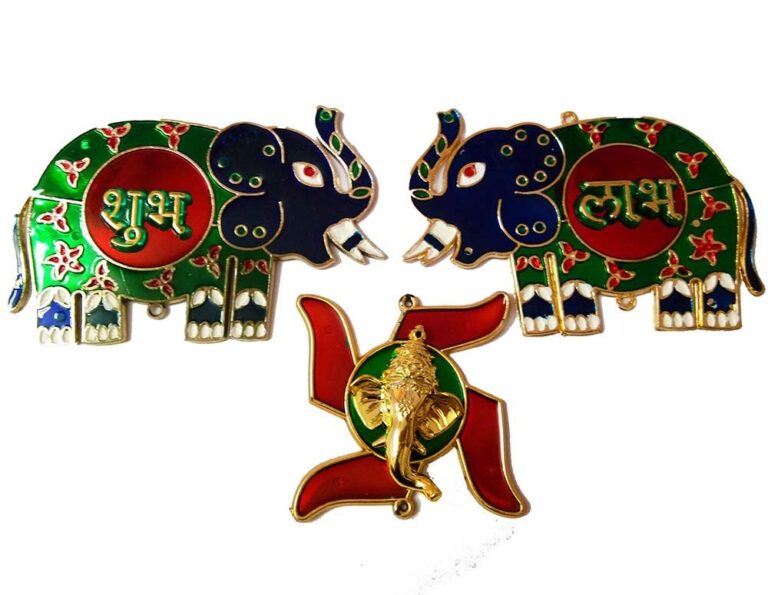 Multicolor Acrylic Elepahny Shape Ganesh Shubh Labh Sticker for Wall Decoration Shubh Labh Door for Diwali Decoration Big Size