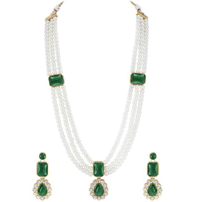 Peora Crystal Faux Pearl Kundan Necklace & Jewellery Set Gift for Women