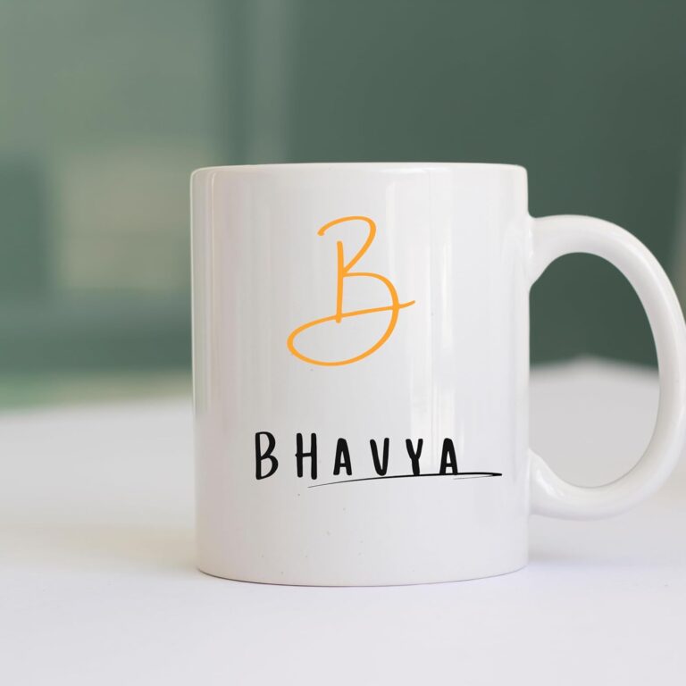 Personalized Name Mug with Initial – 330ml Custom Ceramic Coffee Cup Gift for Birthday, Office, Men, Women, Friends, Diwali