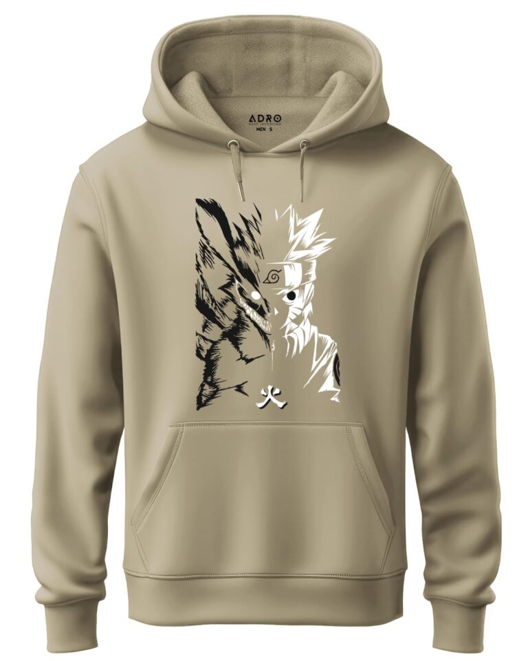 ADRO Mens Hoodies with Naruto Uzumaki Anime Printed, 100% Cotton 340GSM Warm & Soft Fabric.