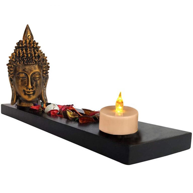 TIED RIBBONS Buddha Head Statue with Led Light Candle & Tray Set – Diwali Decoration Items for Home Decor – Diwali Gift for Family and Friends