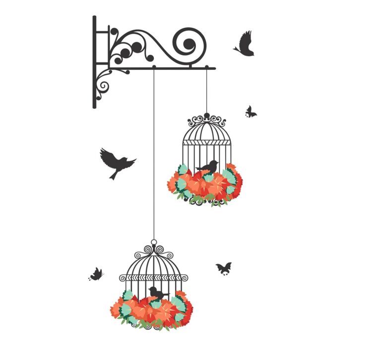 Decals Design ‘Hanging Birds Cage with Flowers’ Wall Sticker (PVC Vinyl, 50 cm x 70 cm)
