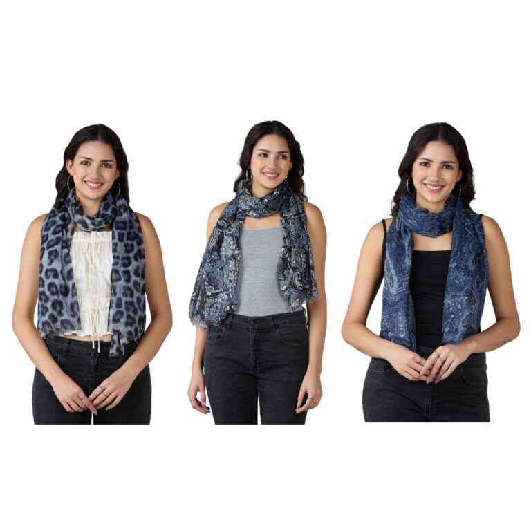 CLOTH HAUS INDIA Multicolor Abstract Printed Polyester Scarf For Women, Lightweight Soft Scarves Stoles for Summer & Winter (Size: 183 X 51 cm) || Pack of 3 ||