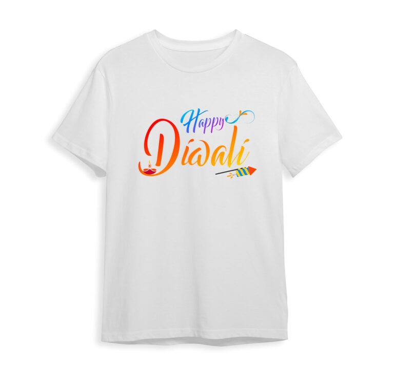 Avni Prints Round Neck Happy Diwali Mixed Graphic Printed Half Sleeves Tshirts for Men/Women