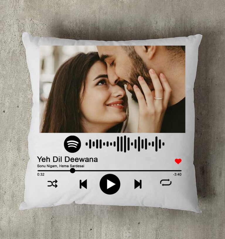 SKYTRENDS Scanable Spotify Personalized/Customized Cushion Pillow with 1 Photo Microfiber Filer Included 12×12 inch