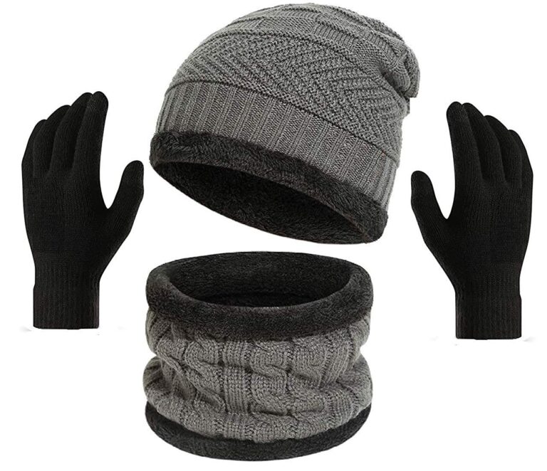 Gajraj Winter Knit Beanie Cap Hat Neck Warmer Scarf and Woolen Gloves Set for Men & Women (3 Piece)