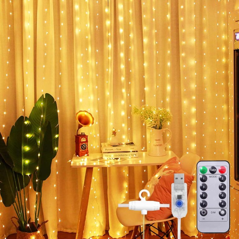 LITVERSE 300 LED Curtain String Lights 3x3m (9.8×9.8ft) – USB Powered, Waterproof, 8 Lighting Modes, Remote Control, Warm White Fairy Lights for Christmas, Diwali, Wedding & Home Decor (Warmwhite)