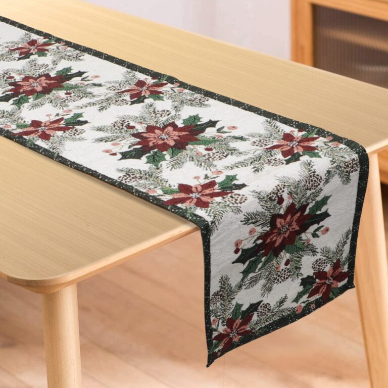 HOKIPO Cotton Jacquard Dinner Table Runner 12×72 Inches (IN-532-D1), White