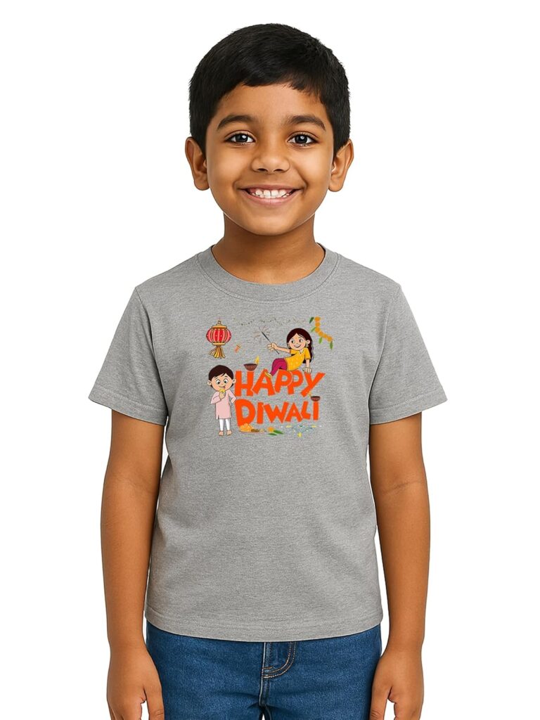 Caseria Kid’s Cotton Graphic Printed Half Sleeve T-Shirt – Happy Diwali
