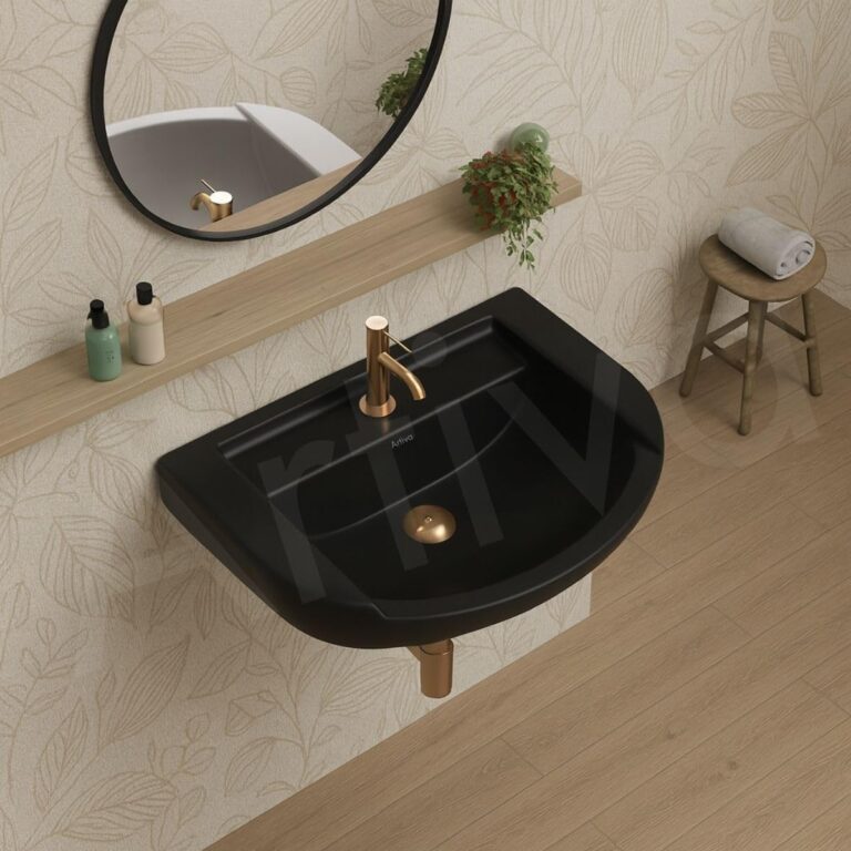 Artiva Ceramic Wall Hung Corner Wash Basin for Bathroom/Wall Mounted Washbasin/Space-Saving Corner Sink For Home,Hotel/Black Color Durable & Stylish Design (Black,18.5 x 14.5 x 7 Inch)