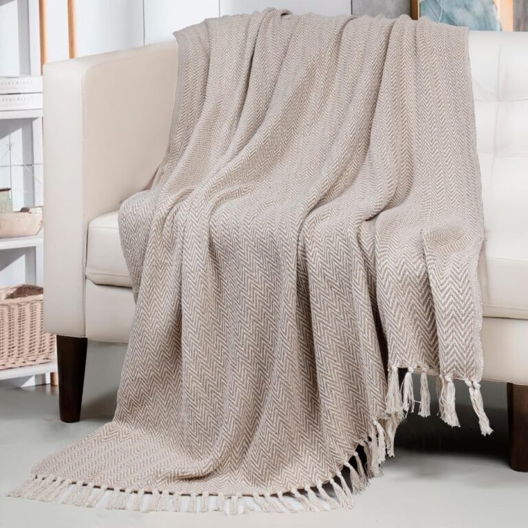 HOMADORN All Season Cotton Weaved Throw Blanket for Bed/Sofa 50×70 INCHES (Beige)