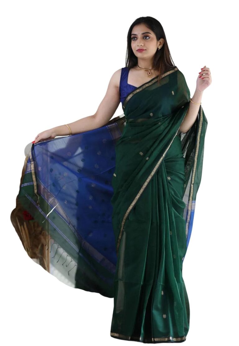 C J Enterprise Women’s Pure Soft Kanjivaram Cotton Silk Saree Banarasi Style With Blouse Piece for Wedding (Meera)