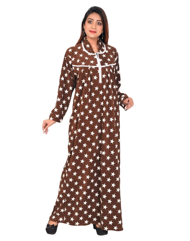CIERGE Women’s Wool Starred Maxi Nighty (Brown Woolen Nighty, brown, Free Size)