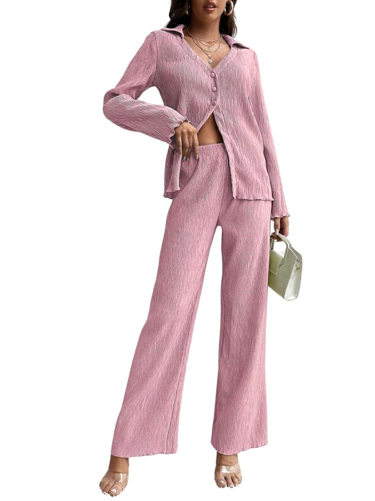 GRECIILOOKS Co Ord Set for Women Stylish | Trendy Poly Lycra Textured Blend Pajama Set | Trendy Korean Winter Travel Outfit | Lightweight Two Piece Pajama Set for Beach & Holiday Look