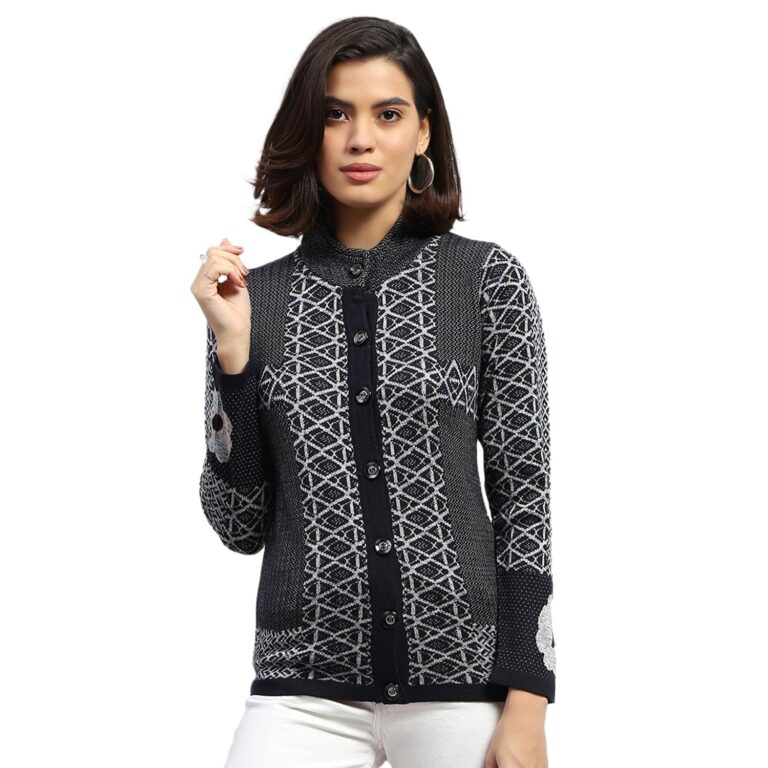 Monte Carlo Womens Self Design Round Neck Full Sleeve Cardigan (1243622RN)