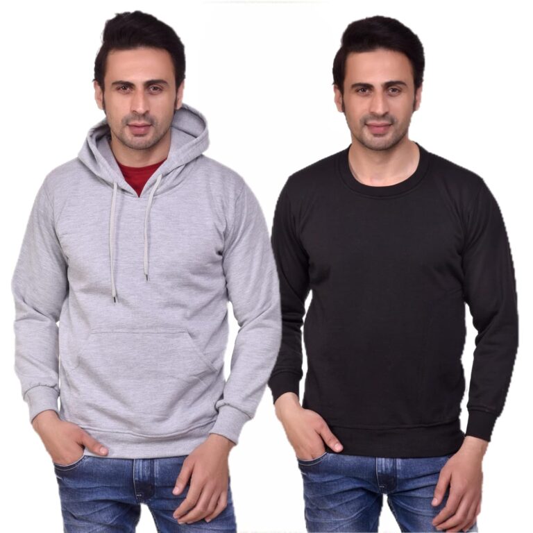 SMAN Men’s Regular Full Sleeve Polyester Cotton Sweatshirt and Fleece Hoodie Round Neck for Winter (M – 3XL Multicolor) Combo Pack of 2